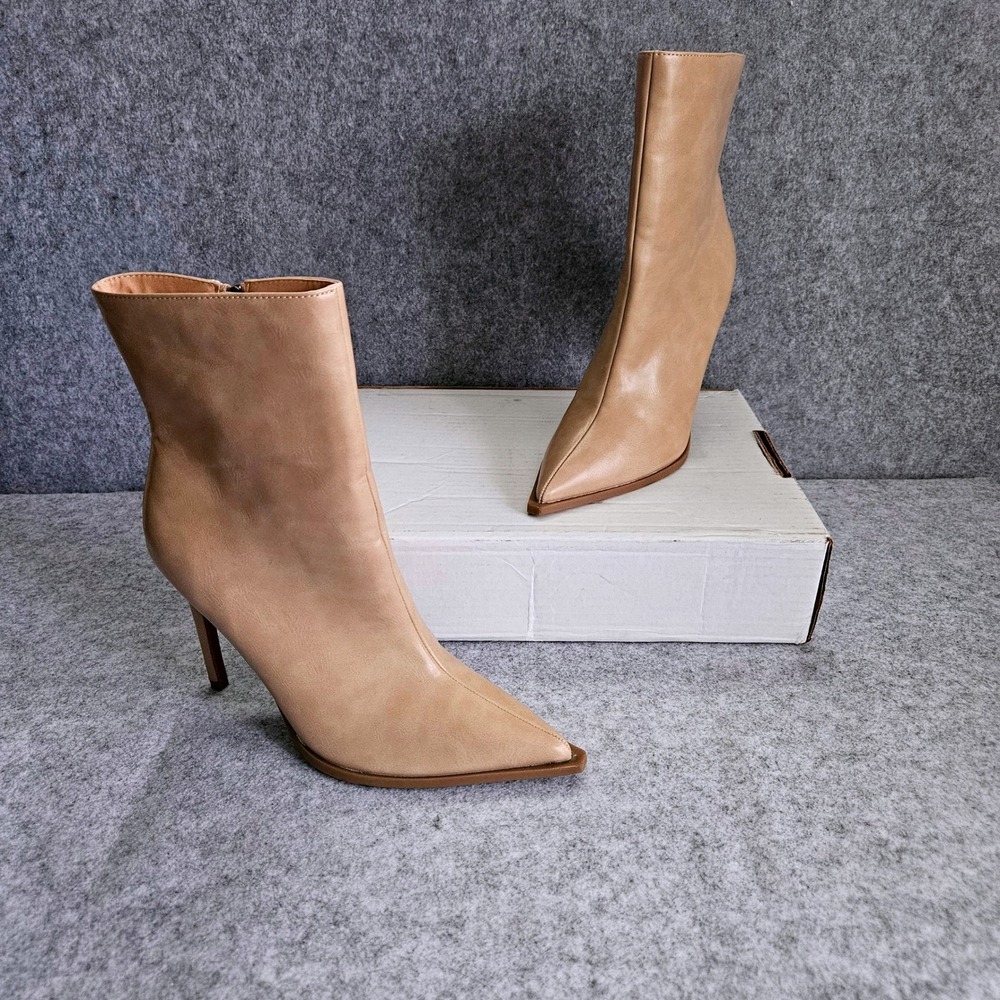 Tru Comfort Foam Womens Tan Pointed Toe Stiletto Ankle Boots Size 8.5 Side Zip